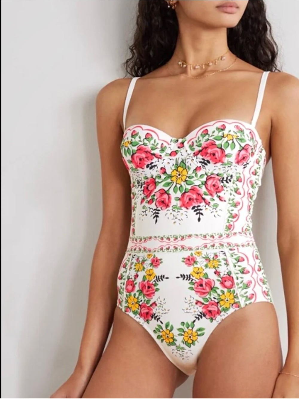 Tory Burch White One-Piece Swimsuit with Pink and Yellow Floral Print